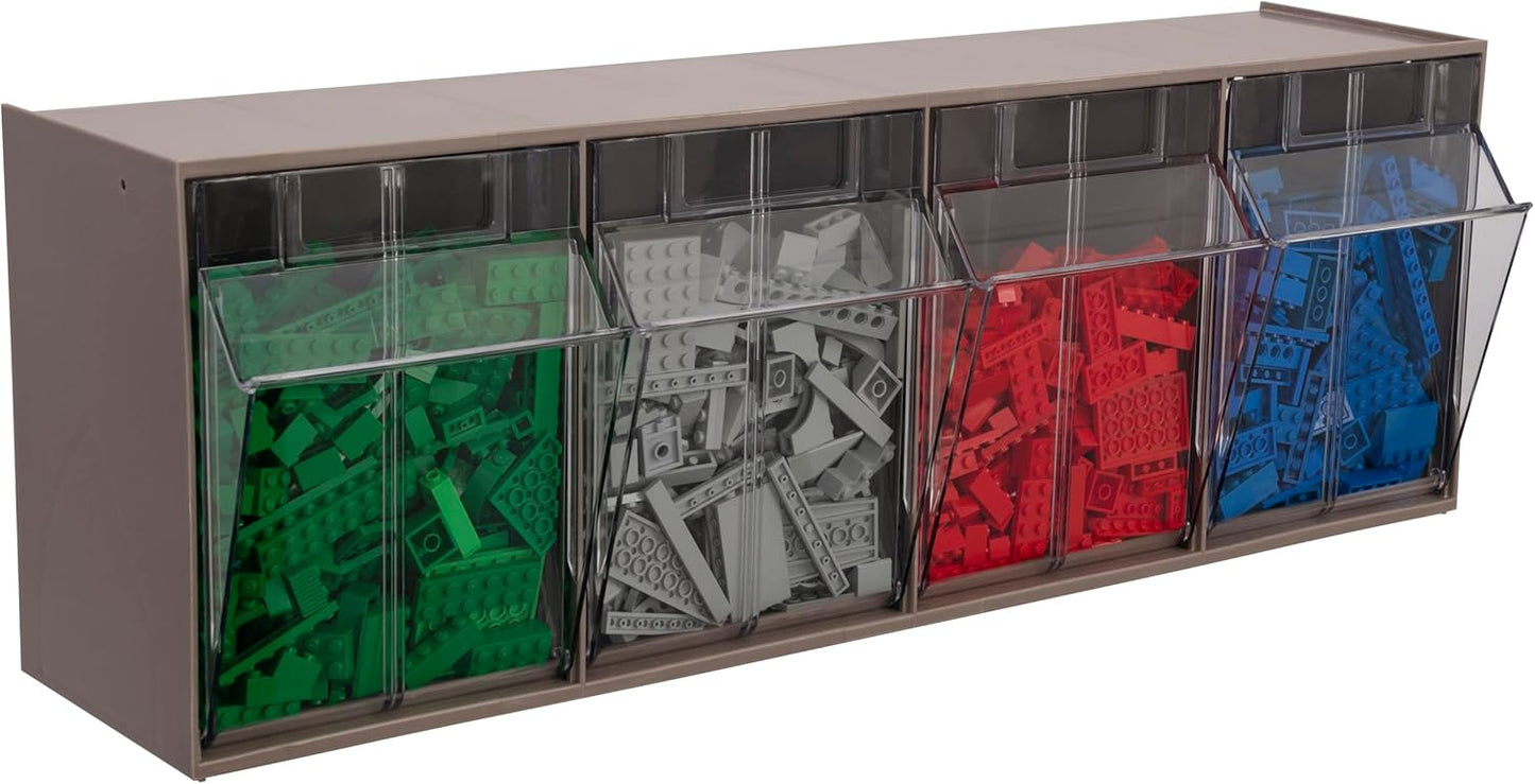 Akro-Mils TiltView Plastic Storage Cabinet with 6 Tilt Out Bins, Horizontal Organizer, Teacher Toolbox, and Office Supply Organizer, 23-5/8" W x 3-1/2" H x 3-3/4" D, Stone