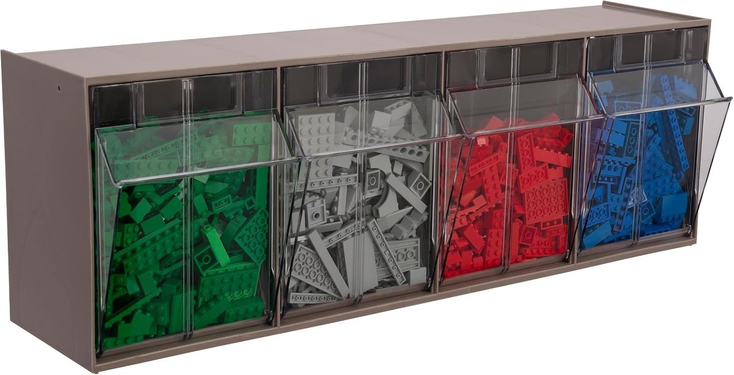 Akro-Mils TiltView Plastic Storage Cabinet with 6 Tilt Out Bins, Horizontal Organizer, Teacher Toolbox, and Office Supply Organizer, 23-5/8" W x 3-1/2" H x 3-3/4" D, Stone