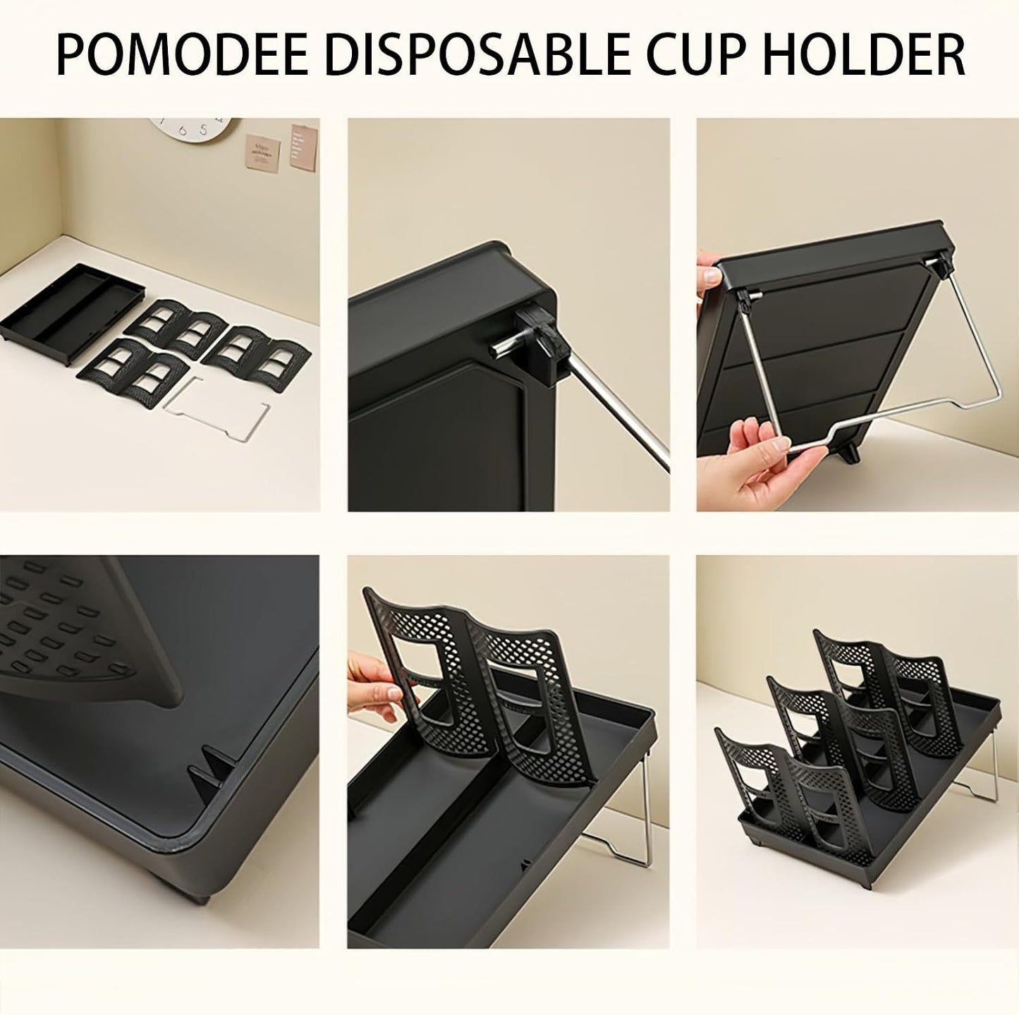 Adjustable Cup and Lid Holder,Disposable Coffee Cup Dispenser Storage Organizer,6-Slot Paper Cups Dispenser for Coffee Station Countertop Office Bar Kitchen,Black