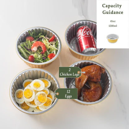 7.7" Round Aluminum Foil Containers with Lids (5 Pack) – Heavy Duty Disposable Takeout Pans for Meal Prep, Pasta, Casserole, Food Storage & Catering, 48oz