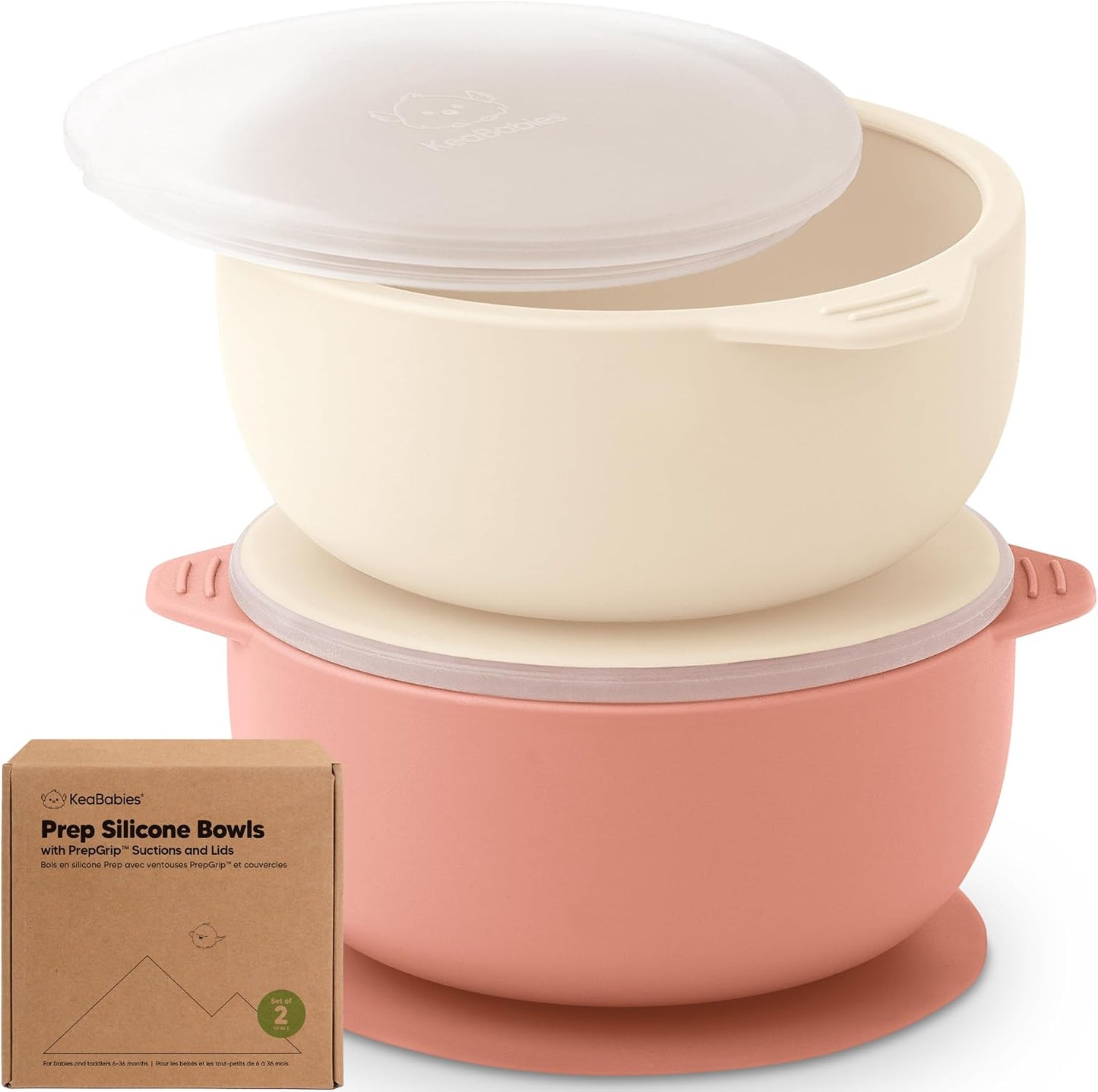 KeaBabies 2-Pack Baby Bowls with Suctions, Lids - Silicone Toddler Suction Bowls for Baby Boy, Girl, Kids, Food Grade Silicone, BPA-Free, Dishwasher Safe, Toddler Eating Essentials (Terracotta)