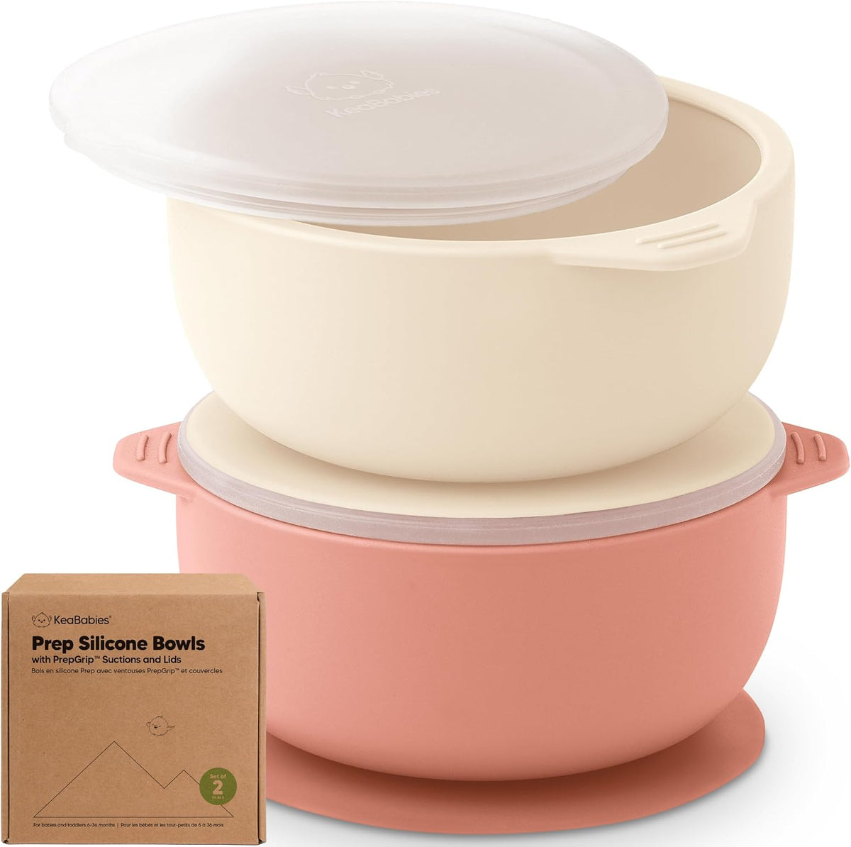 KeaBabies 2-Pack Baby Bowls with Suctions, Lids, Silicone (Terracotta)
