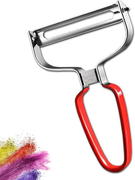 Larger Wide Mouth Kitchen Vegetable Peelers Cabbage Peeler (Serrated Y- Peeler) (Red)