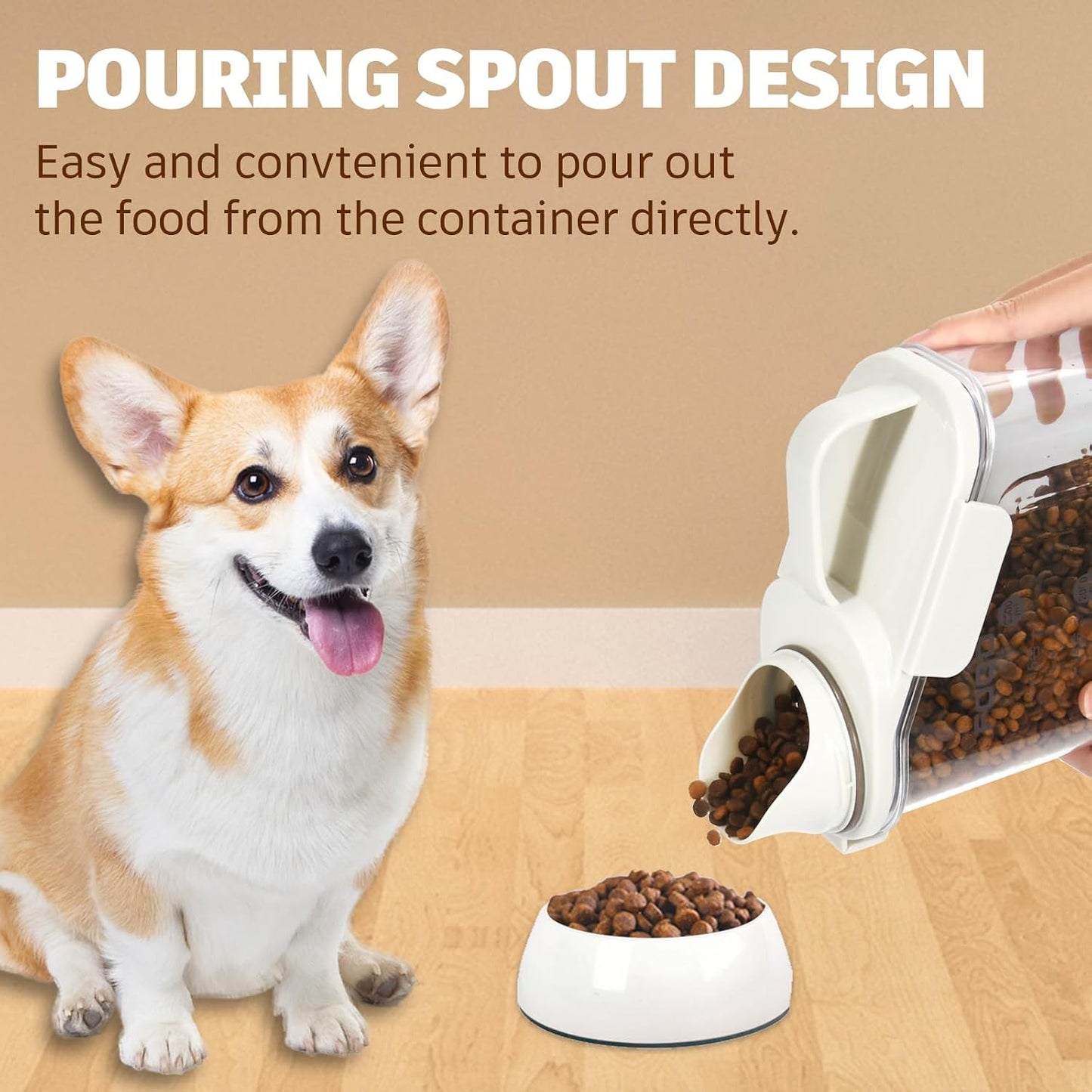 Dog Food Storage Container, Pet Food Storage Containers with Airtight Pour Spout, Cat Food Container with Measuring Cups, Portable Travel Pet Food Container for Dogs, Cats, Birds（Green）