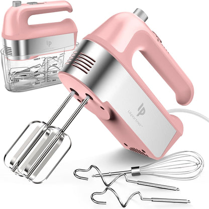 Hand Mixer Electric, 450W Kitchen Mixers with Scale Cup Storage Case, Turbo Boost/Self-Control Speed + 5 Speed + Eject Button + 5 Stainless Steel Accessories, For Easy Whipping Dough, Cream, Black