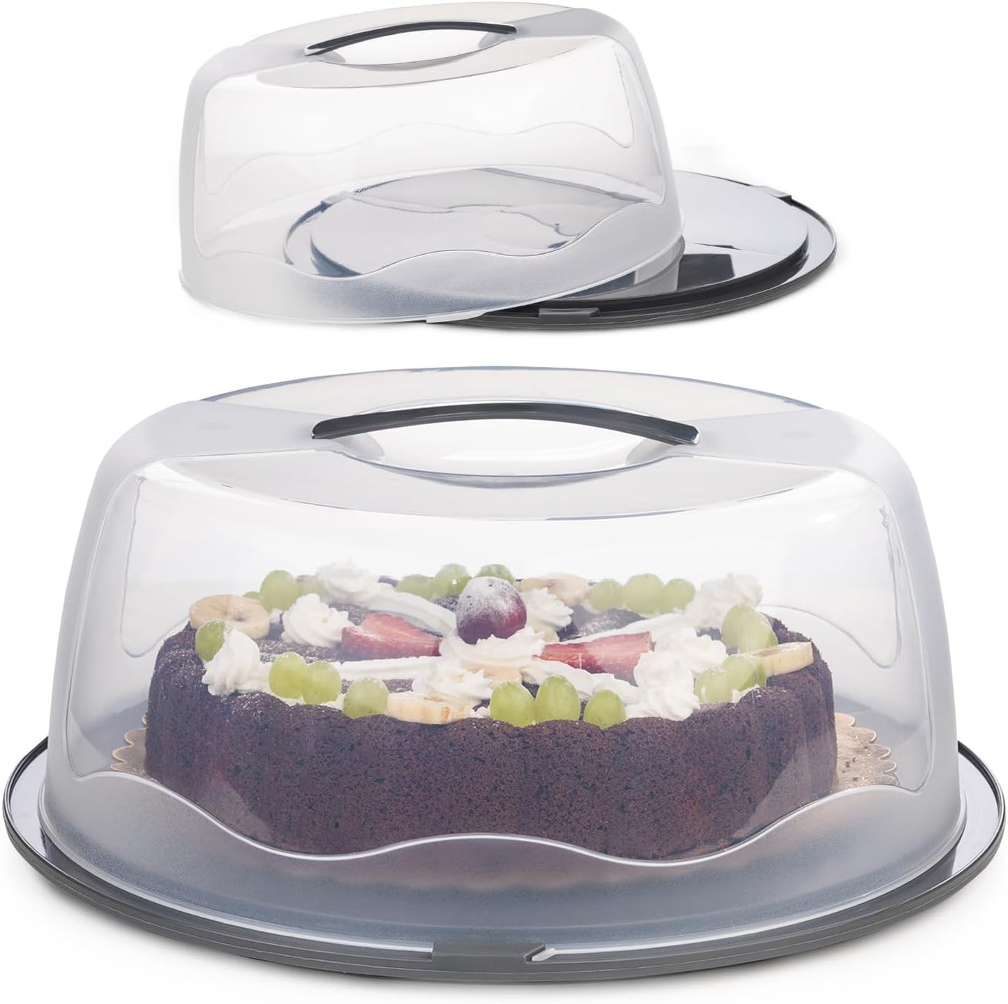 13 Inch Cake Carrier with Locking Lid and Handle, Stylish Big Round Container for Kitchen Storage, BPA Free Stand, Plastic Holder for Transporting, Donuts, Cupcakes, Pies (Green, 13 in)