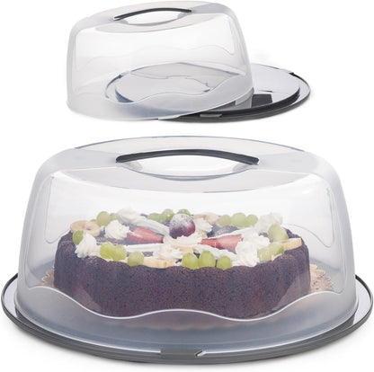 13 Inch Cake Carrier with Locking Lid and Handle, Stylish Big Round Container for Kitchen Storage, BPA Free Stand, Plastic Holder for Transporting, Donuts, Cupcakes, Pies (Green, 13 in)