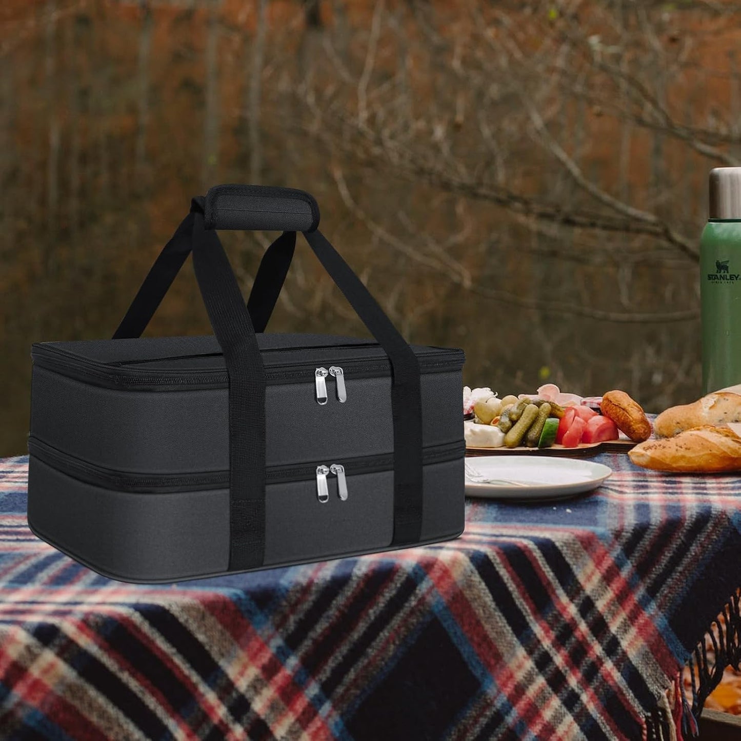 esouler Insulated Casserole Carrier - Casserole Carriers for Hot or Cold Food - Lasagna Lugger Dish Carrier, Thermal Lunch Bag for Potluck Parties, Picnic, Travel, Fits 9" x 13" Baking Dish, Grey