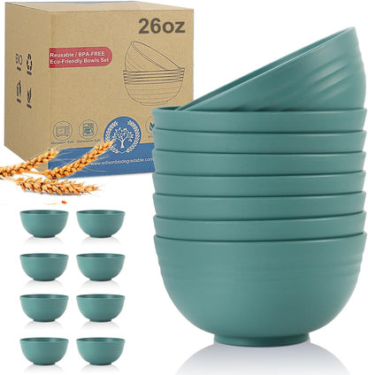 Wheat Straw Bowl Sets,8 PCS Unbreakable Cereal Bowl 26 OZ,Microwave and Dishwasher Safe Bowls,Bowl Sets for Camping and Picnic BPA Free Colorful Salad Bowls for Serving Soup,Oatmeal and Fruit Etc…