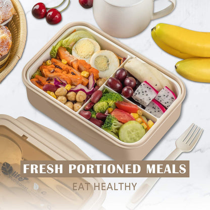 Bento Boxes for Adults - 1100 ML Bento Lunch Box Container For Kids With Spoon & Fork - Durable Perfect Size for On-the-Go Meal, BPA-Free and Food-Safe Materials(Grey)