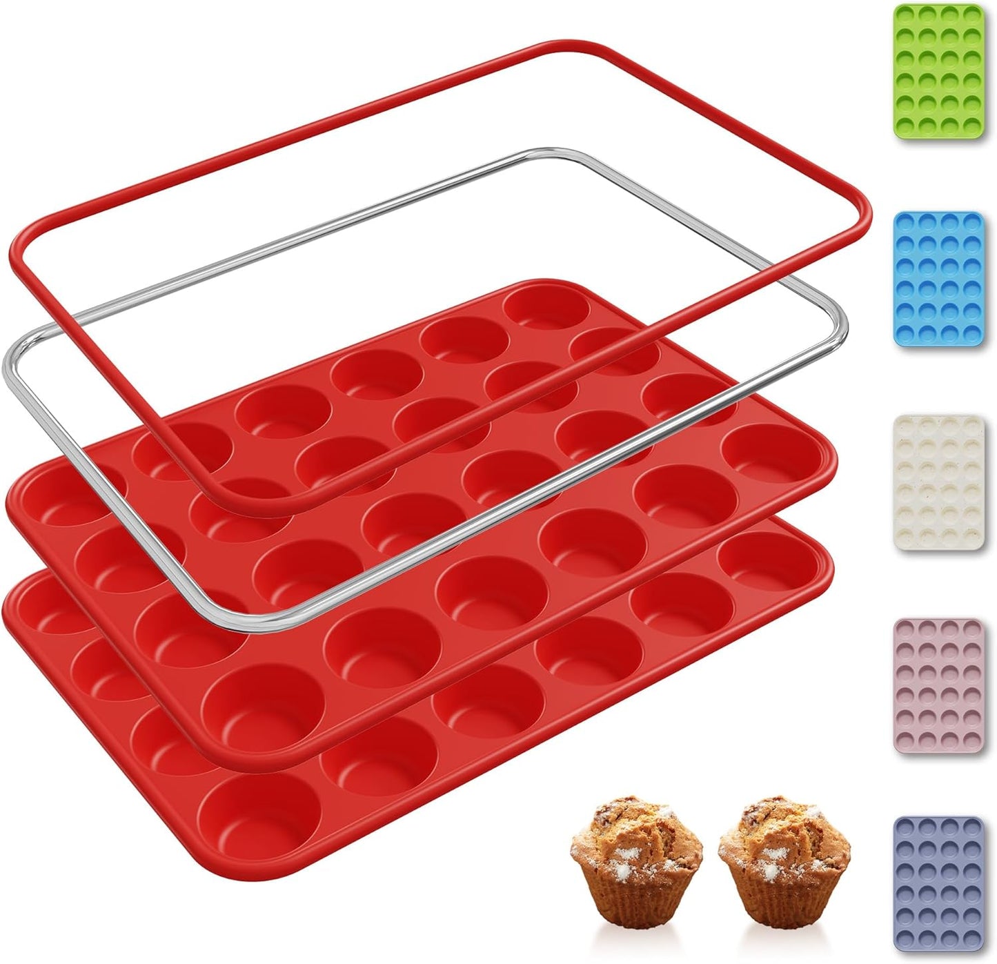 2 Pack 12 Cups Silicone Muffin Pan with Metal Reinforced Frame Regular Size Silicone Molds Cupcake Cake Baking Pans Cookie Baking Chocoflan Cupcake Mold Nonstick Muffin Tin Home Baking Supplies