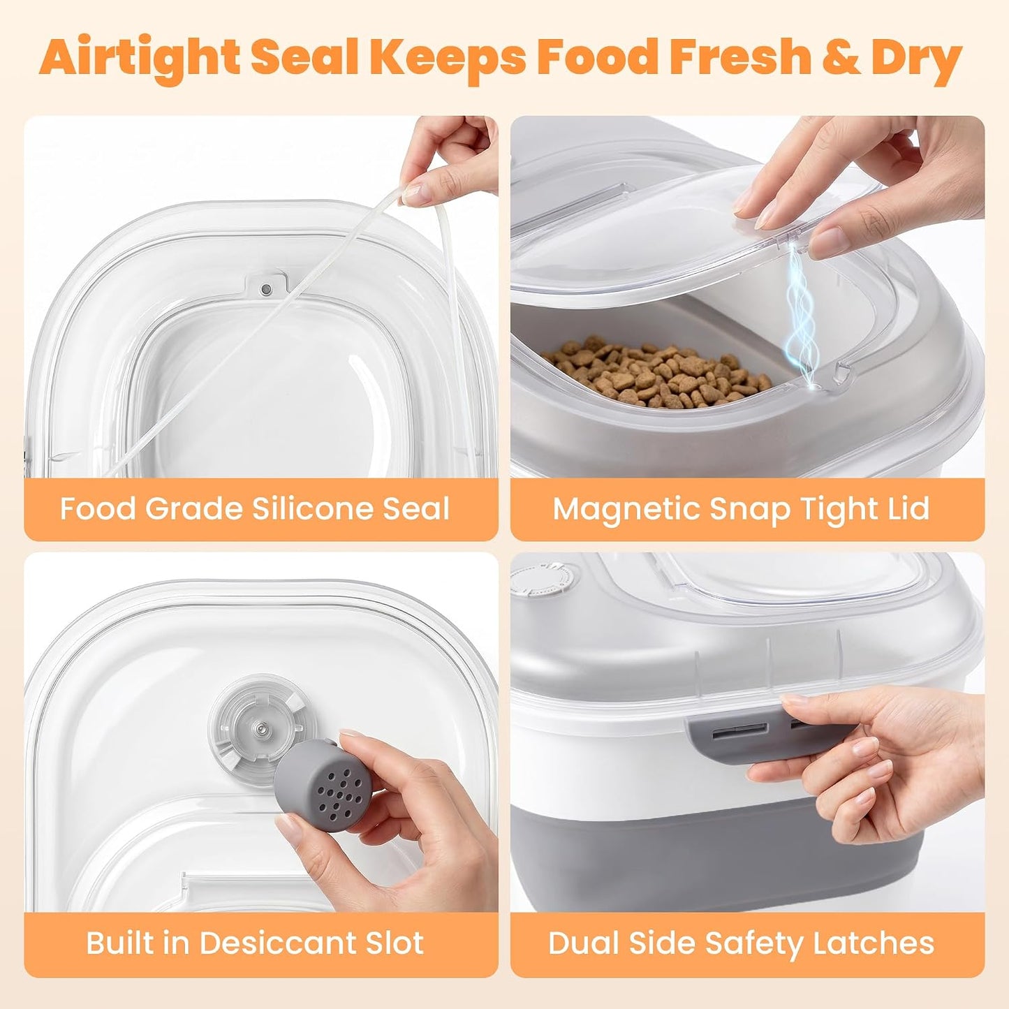 50 Lbs Rice Storage Container with Wheels, Collapsible Airtight Rice Holder with Transparent Lid, Measuring Cup, Scoop, Handle, BPA Free Food Storage Container for Pet Food, Grain, Bird Seed