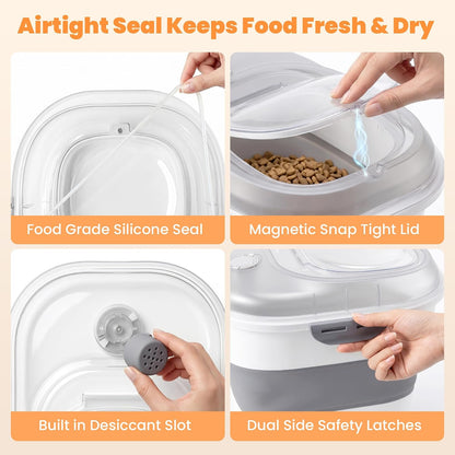 50 Lbs Rice Storage Container with Wheels, Collapsible Airtight Rice Holder with Transparent Lid, Measuring Cup, Scoop, Handle, BPA Free Food Storage Container for Pet Food, Grain, Bird Seed