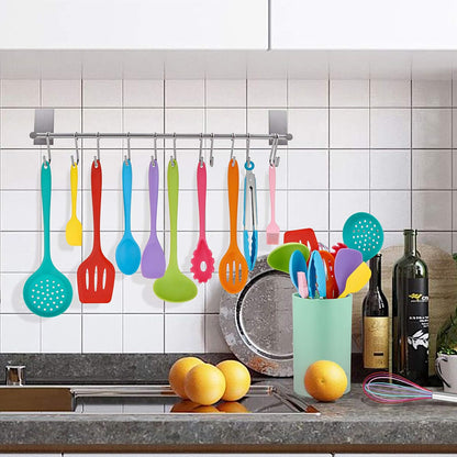 LIANYU 12-Piece Silicone Kitchen Cooking Utensils Set with Holder, Kitchen Tools Include Slotted Spatula Spoon Turner Ladle Tong Whisk, Dishwasher Safe, Dark Blue