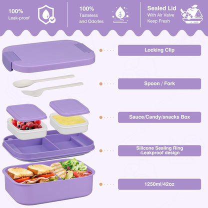 Bento Lunch Box Set with 10.5oz Soup Thermo Food Jar for Adults Kids, Stainless Steel Leak-proof Lunch Container with 4 Compartment, Coffee Tumbler with Lunch Bag for School Travel Office-Grey