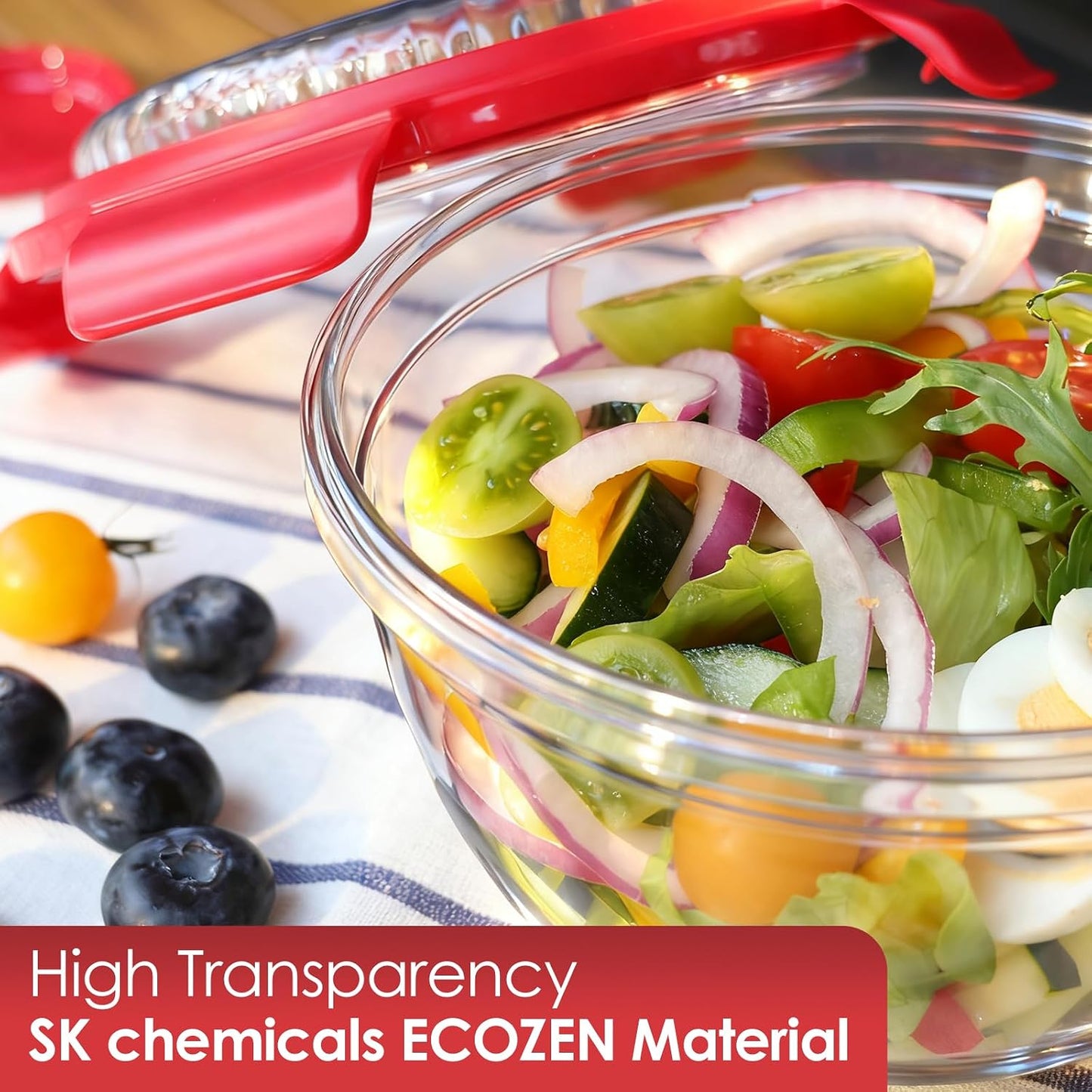 WHALEHOUSE Clear Eco-friendly SK chemicals ECOZEN Salad Container, 33OZ Portable Plastic Salad Bowls with Lid & Snack Tray, Leak-Proof Dressing Container, Reusable Fork, Lunch Box for Meal Prep (Pink)