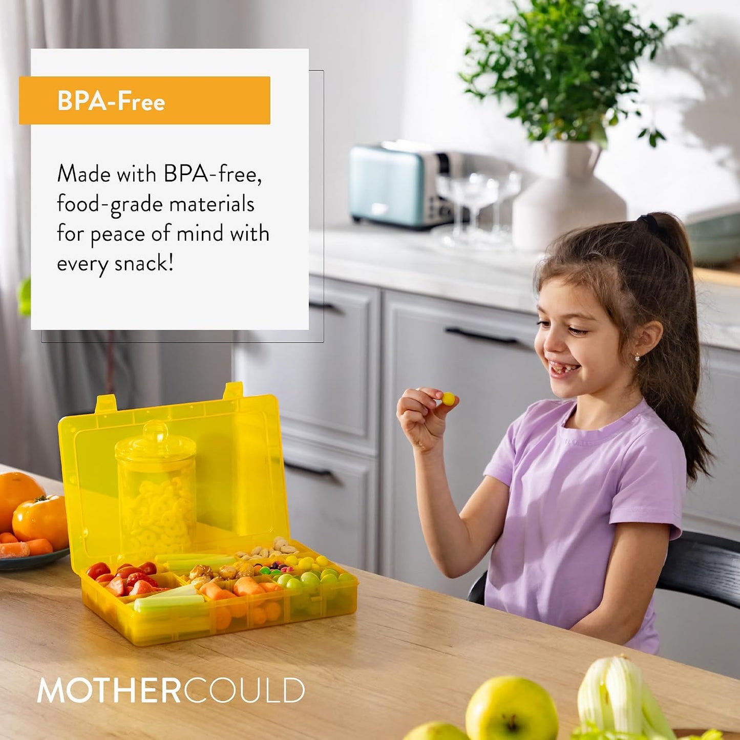 Large Kids Snack Box Containers Set of 2 -100 Labels, BPA-Free, Adjustable Compartments, Dishwasher Safe, Reusable Tray, Food Grade, Meal Prep Container, PARENT TESTED PARENT APPROVED AWARD (Clear)