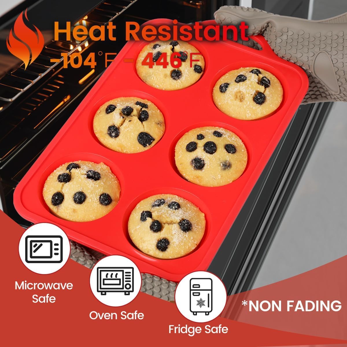 CAKETIME 12 Cups Silicone Muffin Pan - Nonstick Cupcake Pan 1 Pack Regular Size Silicone Mold for Baking
