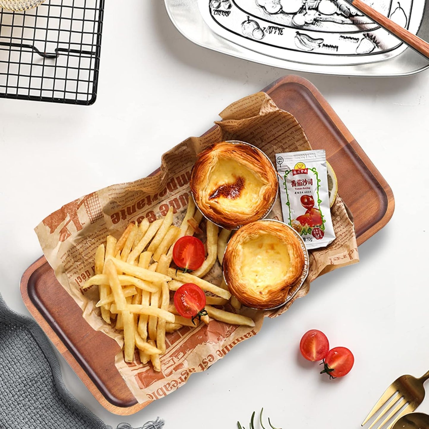 Large Wooden Serving Trays Long Party Charcuterie Boards Acacia Wood Platters Serving Cheese Board Rectangular Appetizer Snack Plates Rectangle Kitchen Dinner Platter for Food Dish Cake Dessert Tray