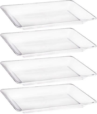 Plasticpro Plastic Serving Trays - Serving Platters Rectangle 10 X 14 Disposable Party Dish Crystal Clear Pack of 4