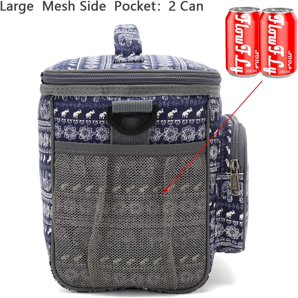 FlowFly Insulated Reusable Lunch Bag Adult Large Lunch Box for Women and Men with Adjustable Shoulder Strap,Front Zipper Pocket and Dual Large Mesh Side Pockets,Cherry - Colors A