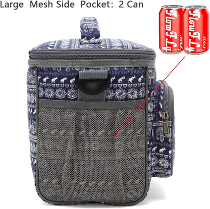 FlowFly Insulated Reusable Lunch Bag Adult Large Lunch Box for Women and Men with Adjustable Shoulder Strap,Front Zipper Pocket and Dual Large Mesh Side Pockets,Cherry - Colors A