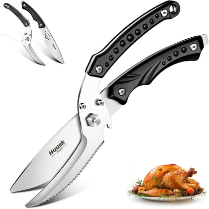 Huusk Kitchen Scissors All Purpose Poultry Shears Heavy Duty Ultral Sharp Detachable Kitchen Shears for Chicken Bone Turkey Silvery Stainless Steel Cooking Shear Thanksgiving