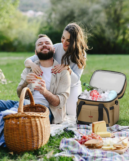 Pritent Lunch Box For Men Women Double Deck Insulated Lunch Bag For Men Woman Leakproof Expandable Cooler Bag with Adjustable Shoulder Strap for Kids Shool Work Picnic Camping(Beige,Large)