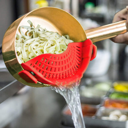 AUOON Clip On Strainer Silicone for All Pots and Pans, Pasta Strainer Clip on Food Strainer for Meat Vegetables Fruit Silicone Kitchen Colander