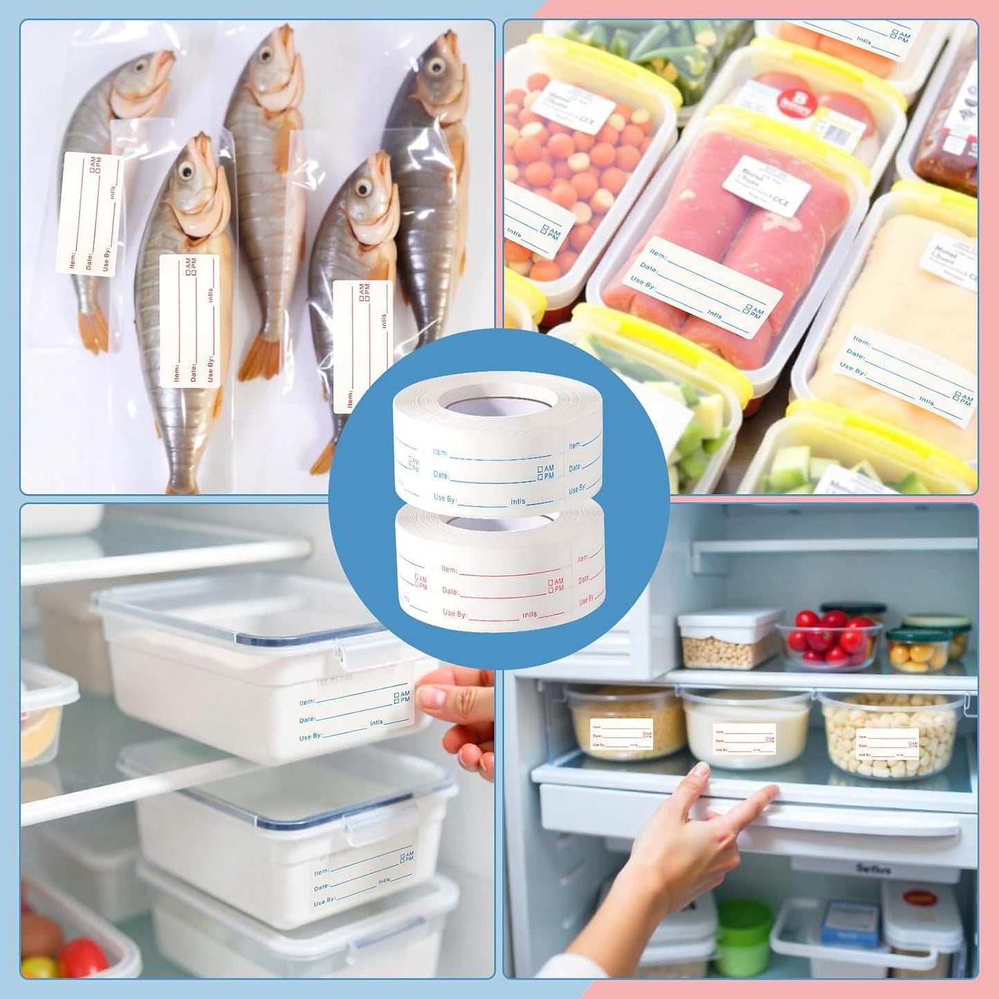 2 Rolls 1000 Pieces Removable Food Labels, 1 x 2 Inch Date Stickers for Freezer, Refrigerator Food Containers - Easy to Write On