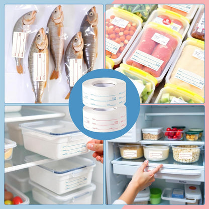 2 Rolls 1000 Pieces Removable Food Labels, 1 x 2 Inch Date Stickers for Freezer, Refrigerator Food Containers - Easy to Write On