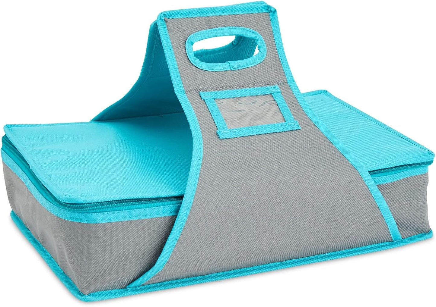 Insulated Round Thermal Casserole Food Carrier for Lunch, Lasagna, Potluck, Picnics, Vacations - Teal and Grey