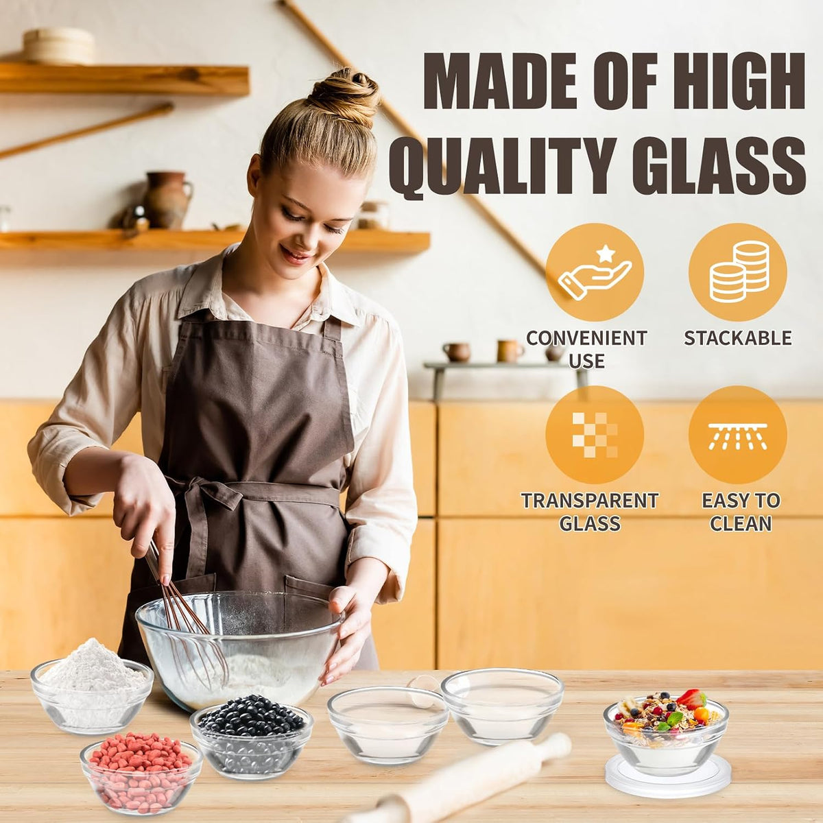 6 Pack Mini 3 Inch Small Glass Bowls with 12 Pack Lids