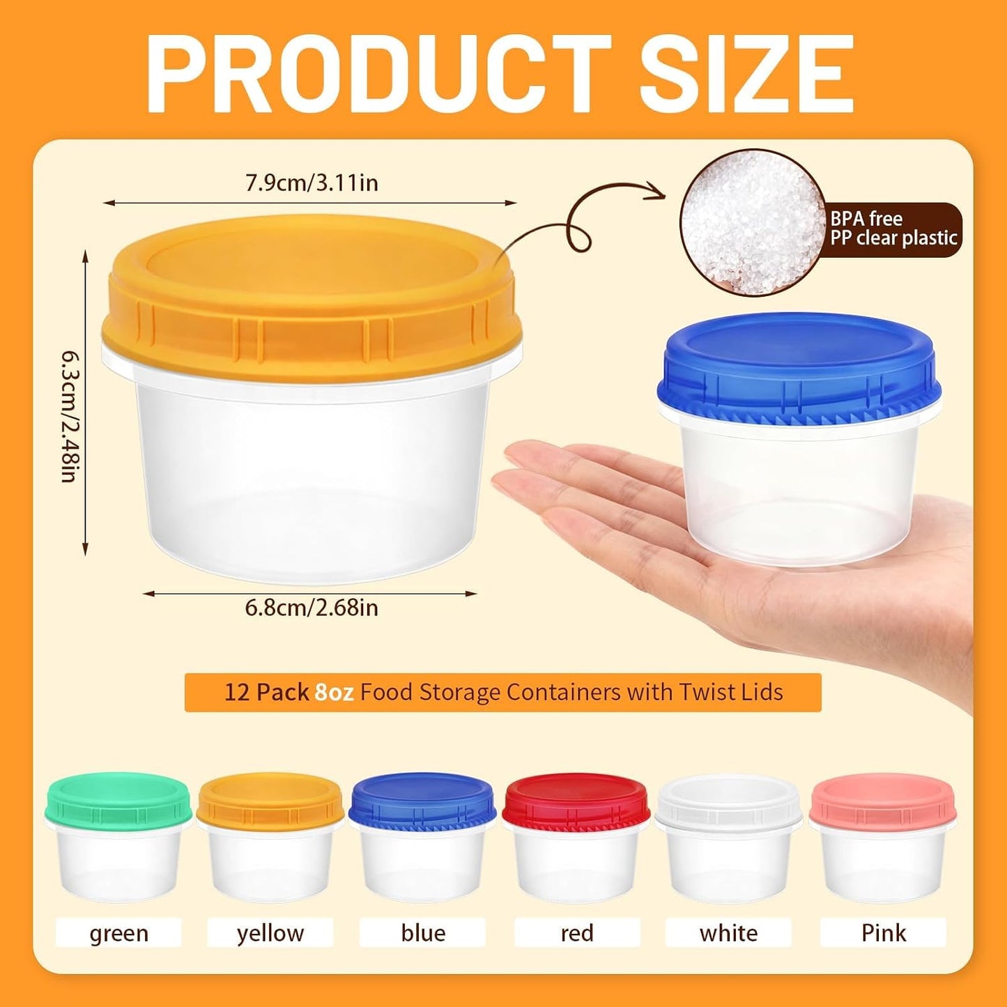 12 Pack Freezer Containers with Screw On Lids, 10oz Stackable Reusable Food Storage Container, Airtight Plastic Storage Containers with Twist Top Lids for Food Sauce Jello Soup