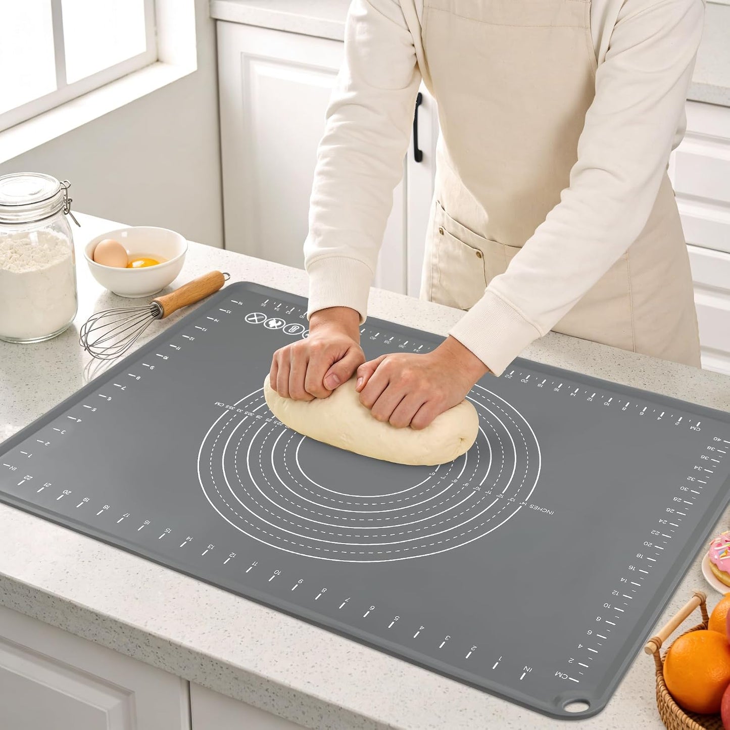 Extra Large Silicone Baking Mat for Countertops, Extra Thick 28" x 20" Non-Slip Pastry Mat with Raised Edges and Measurements, Food-Grade Dough Rolling Sheet for Kneading, Pizza, Bread,Fondant