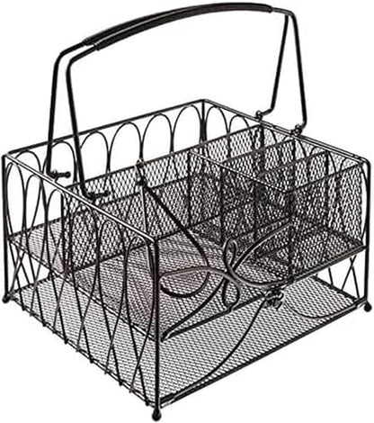 Mikasa Gourmet Basics Avilla Picnic Caddy, Antique Black Finish, Paper Plate Organizer with Flatware Canisters and Paper Towel Spindle, 15 x 14 x 13 in