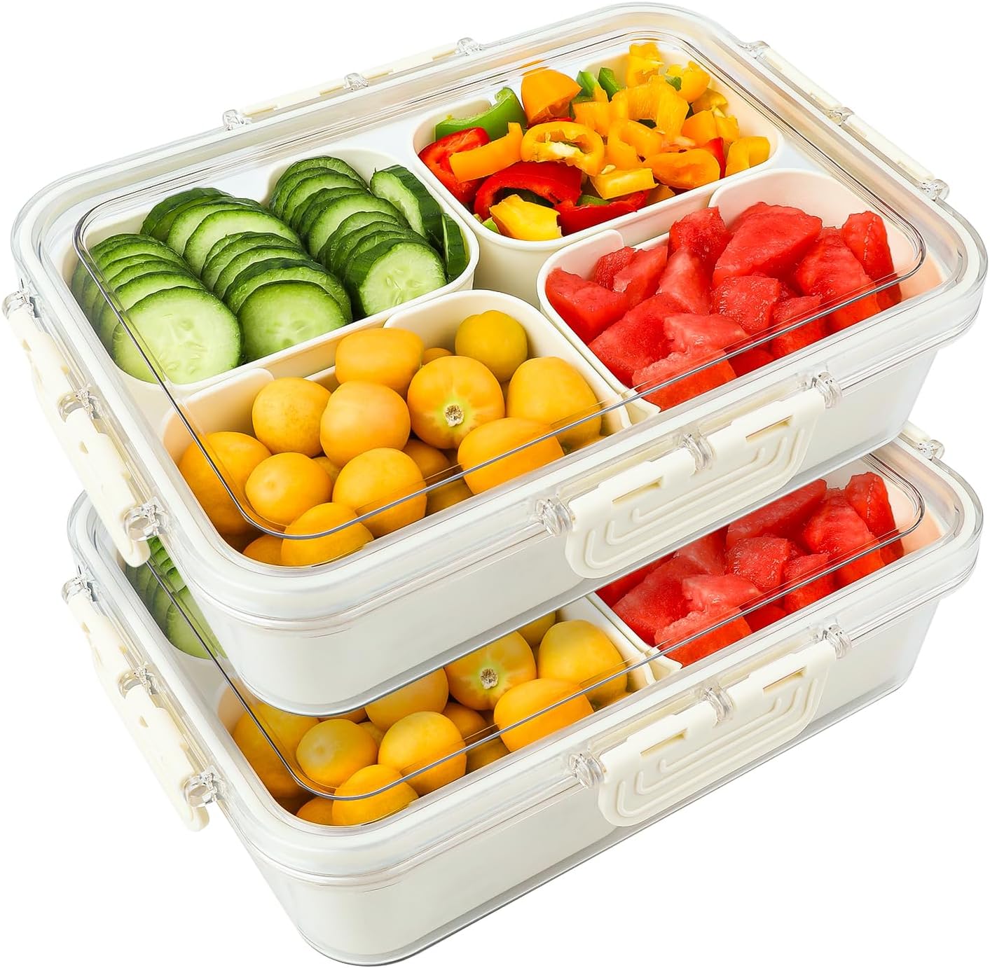Snackle Box Container,2 Pack Divided Clear Snack Box Serving Tray with Lid and Handle,Charcuterie Board with Lid, Snack Organizer for Beach Picnic, Refrigerator Fresh, Party, Holidays and Travel