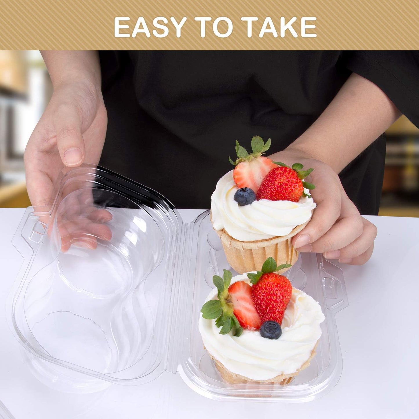 Cupcake Boxes Individual Cupcake Containers, 50 Packs Regular Single Cupcake Holder High Topping for Muffins, Thicker Stackable Plastic Cupcake Carrier for Party (50 pack)