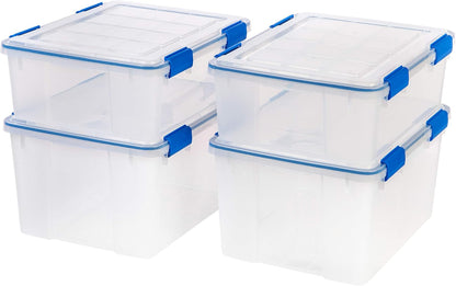 IRIS USA WeatherPro 16 Qt Storage Bins with Lids, 3 Pack, BPA-Free Plastic Gasket Box with Tight Latch and Seal, Stackable Nestable Tote Tub - Clear/Blue