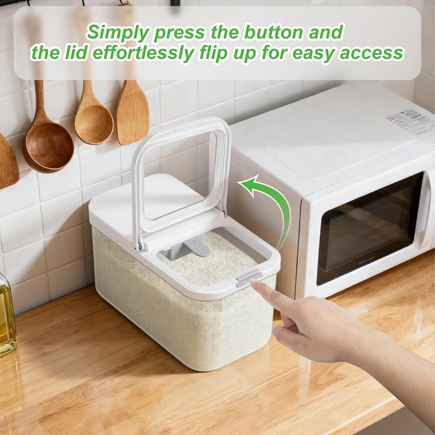 TBMAXS Versatile Storage Container Bin with Pop-up Lid & Scoop, Rice Flour Container Dog Cat Food Storage Container, Laundry Room Organization Household Essentials Kitchen Pantry Organizers