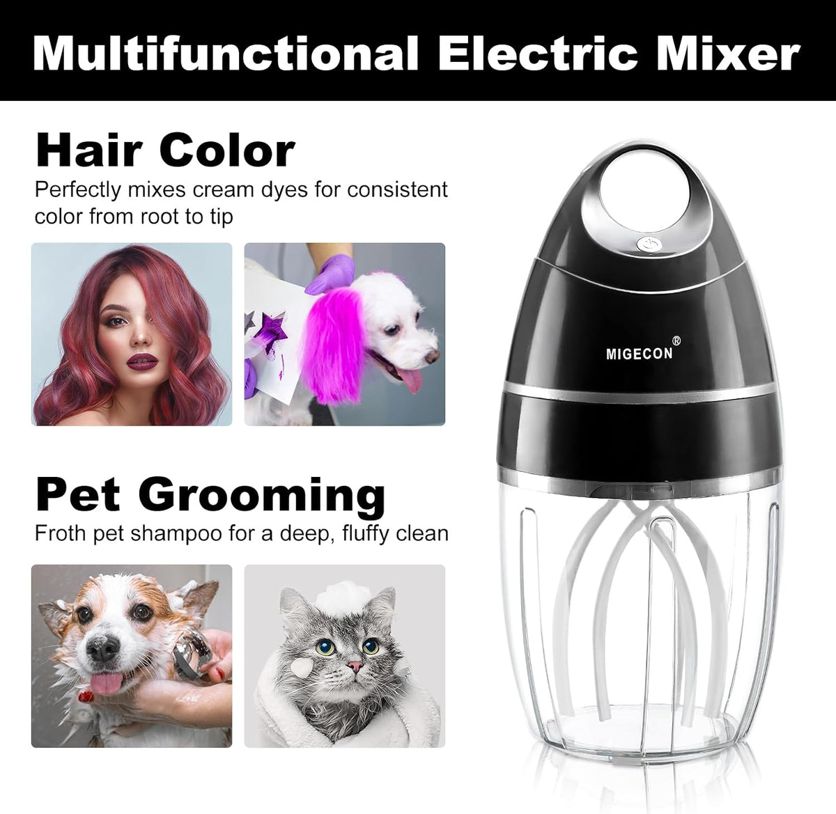 MIGECON Stand Mixer, Small Electric Mixer Kitchen Egg Beater Milk Frother