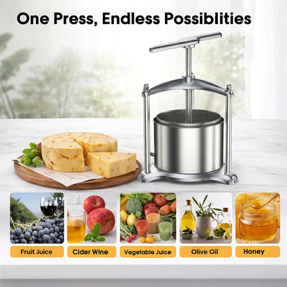 Manual Cheese Press, 0.8 Gallon Heavy Duty Food Press for Cheese, Tofu & Vegetable Dehydration – Stainless Steel Basket Herb & Tincture Press with Filter Bags, Not for Hard Fruits