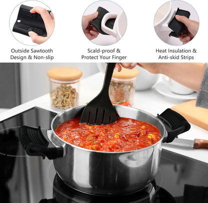 6 Pcs Silicone Pot Holders Set Cast Iron Handle Cover Heat Resistant Pot Handle Covers Potholder Non Slip Reusable Pan Sleeve for Frying Pan Kitchen Supplies (Black)