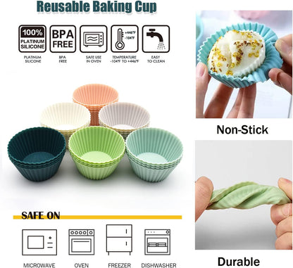 Silicone Cupcake Baking Cups 24 Pack, Reusable & Non-stick Muffin Cupcake Liners Holders Set for Party Halloween Christmas, Easy Clean Pastry Muffin Molds（Pack of 24,Multicolor）