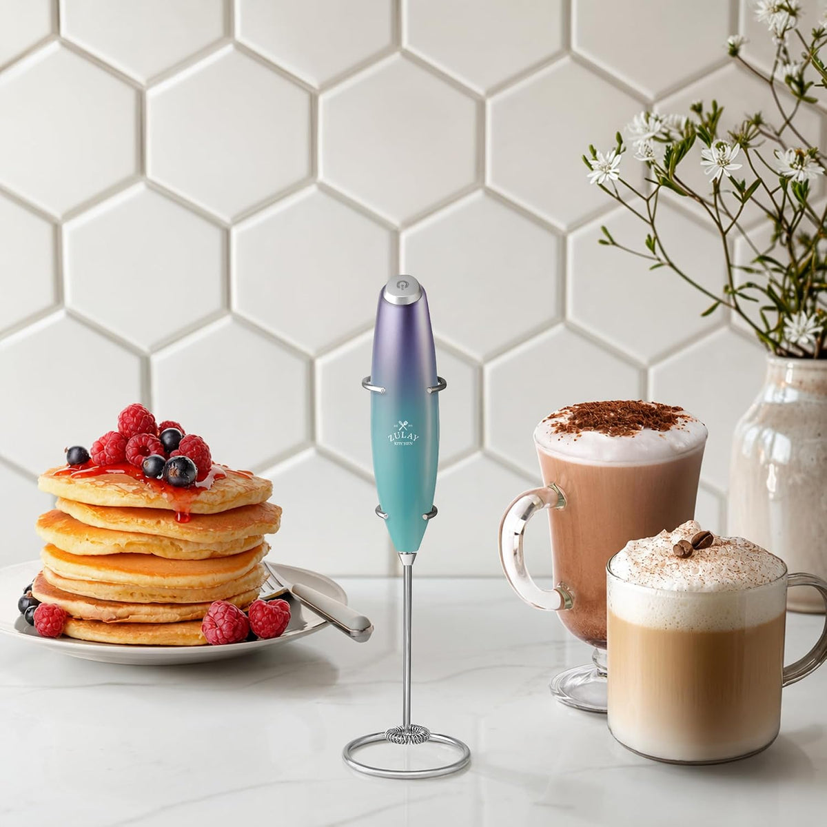 Zulay Kitchen Rechargeable Milk Frother Handheld - Frother Wand, Drink Mixer, Electric Whisk Frother, for Cappuccinos, Matcha & Protein Powder - Dynamic 3 Whisk, 3 Speed 500mAh Black - Colors B