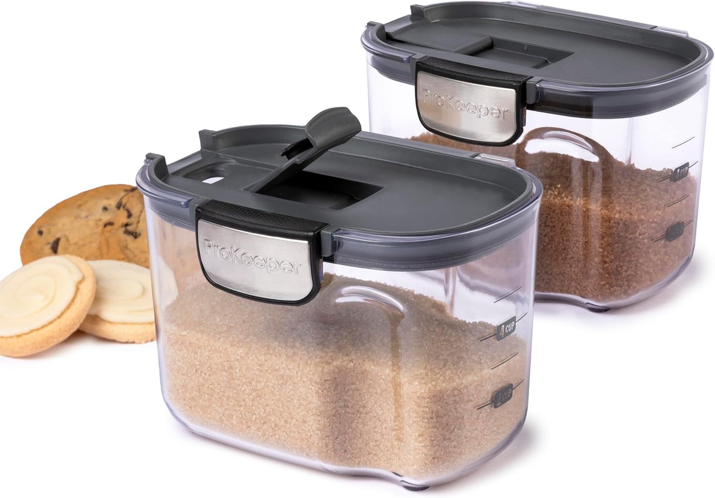 Progressive International ProKeeper+ Clear Plastic Airtight Food Baker's Kitchen Storage Organization Container Canister Set with Magnetic Accessories, 2- Piece Set (Grain 2.5-Quart)