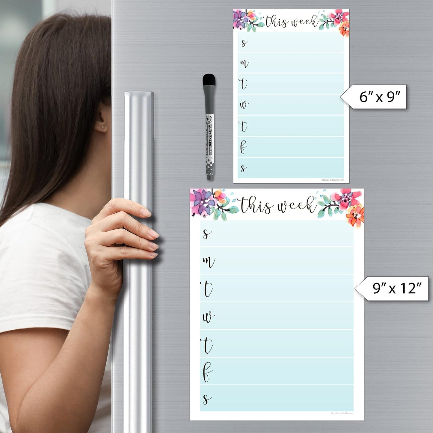 Dry Erase Weekly Calendar Planner Sticker Decal | Removable & Reusable | Magnetic Fine-Tip Marker Included (6 x 9 inches, White)