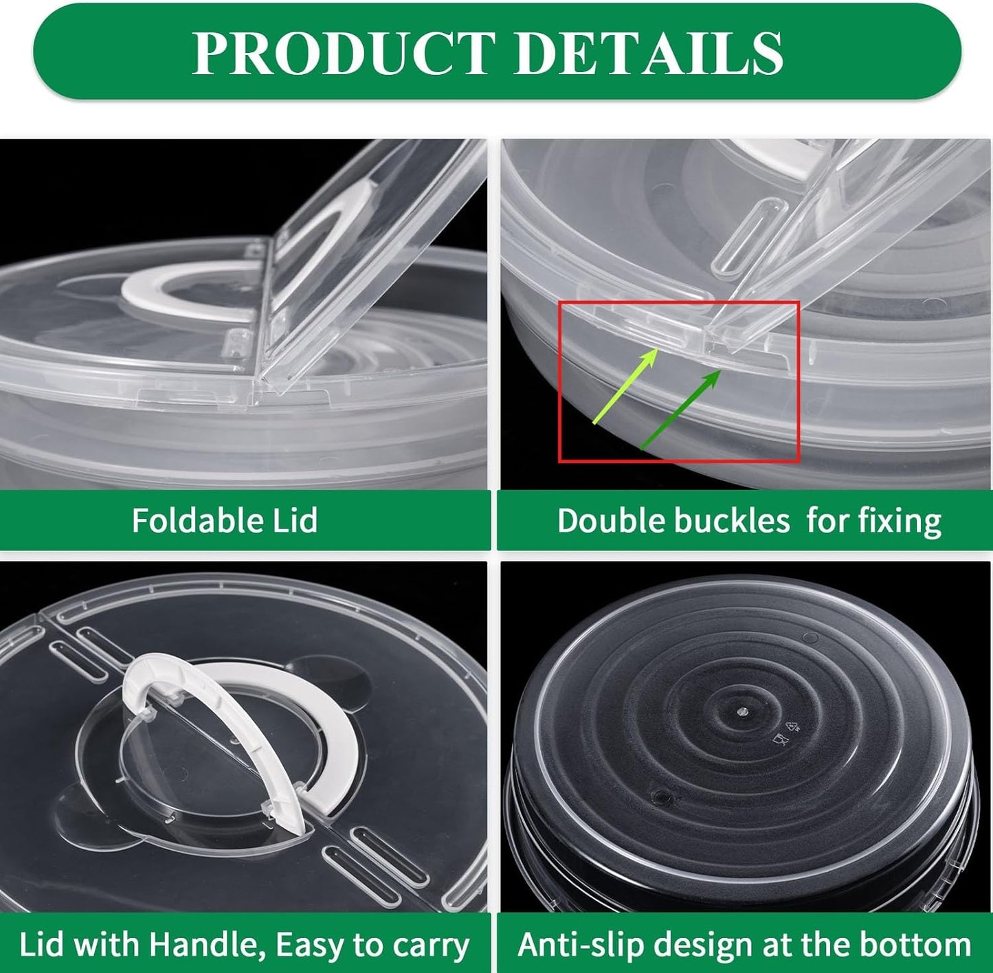 2 Pack 12inch Food Storage Container with Lid and Handle, Reusable 2 Compartments Pizza Slice Storage Container, Round Clear Pie Carrier Leftover Pizza Keeper for Cake Cheesecake Tortilla Pastry