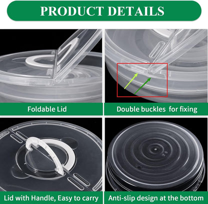 2 Pack 12inch Food Storage Container with Lid and Handle, Reusable 2 Compartments Pizza Slice Storage Container, Round Clear Pie Carrier Leftover Pizza Keeper for Cake Cheesecake Tortilla Pastry