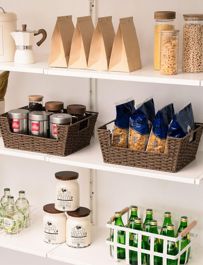 StorageWorks Water Hyacinth Baskets for Organizing with Built-in Handles, Stackable Wicker Pantry Baskets for Shelf, Pantry Organizers and Storage for Shelves,2-Pack